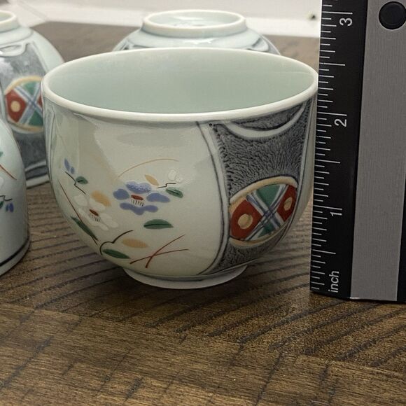 Arita Ware Nishimine Japanese Traditional Tea Cups Set of 4 Glazed Ceramic 150ml - Picture 6 of 7
